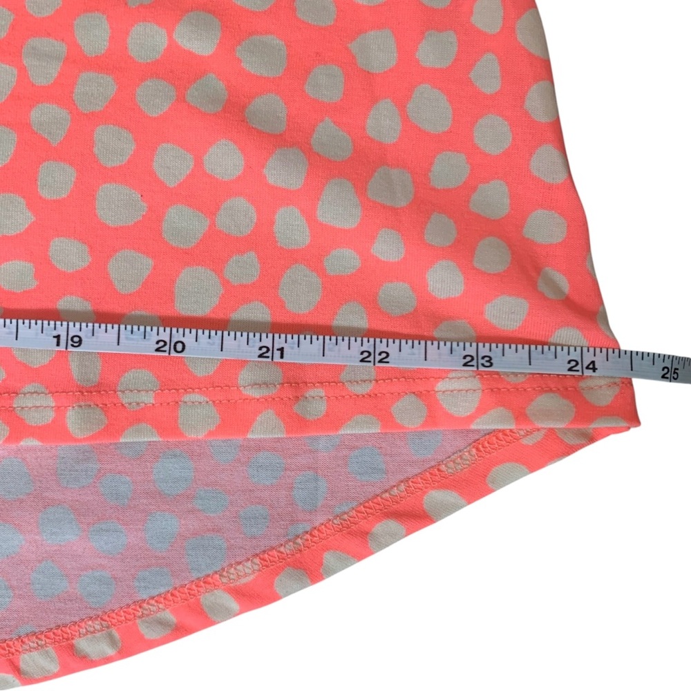 LuLaRoe Lynnae Neon Orange Cream Polka Dot Scoop Neck High Low Long Sleeve Top - Picture 9 of 12